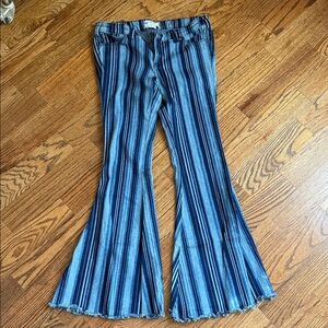 Free People Blue Striped Denim Pants low rise flare